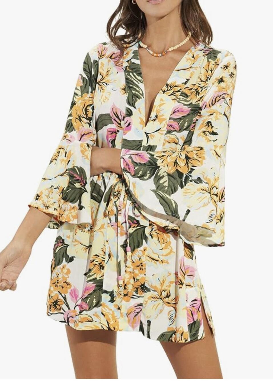 Maaji Joy V Neck Kaftan Swimsuit Cover Up Dress Spring Garden Tropical - Medium